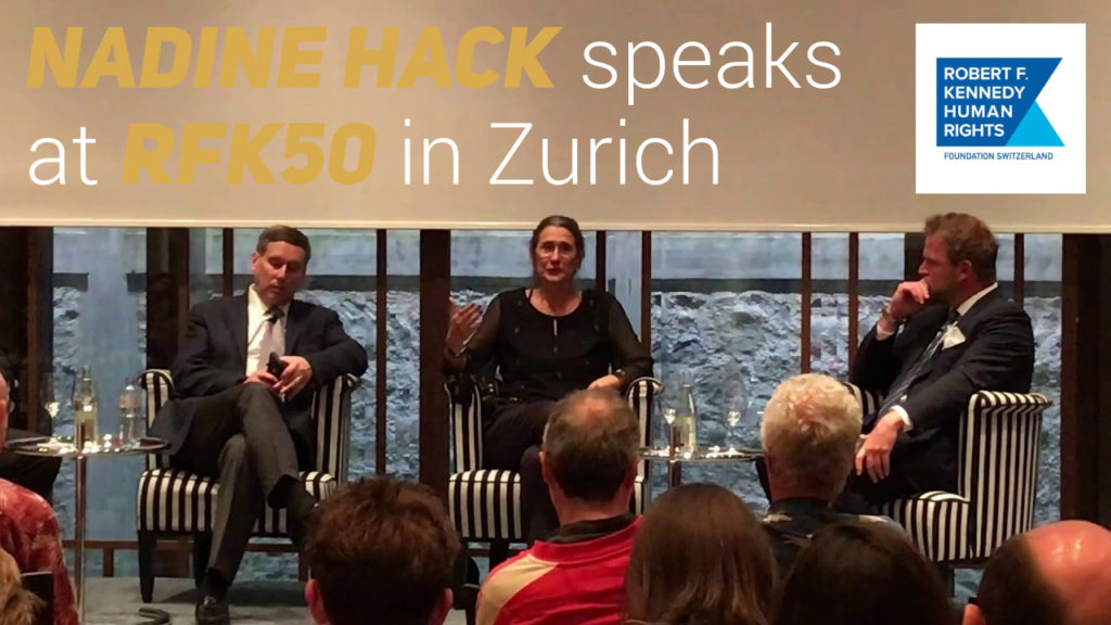 Nadine Hack speaks at RFK50 in Zurich. beCause Global Consulting